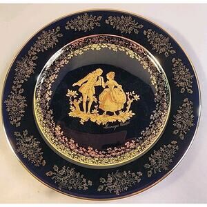 Vintage Limoges Castel France Cobalt Blue Collector's Porcelain Plate Gold Trim